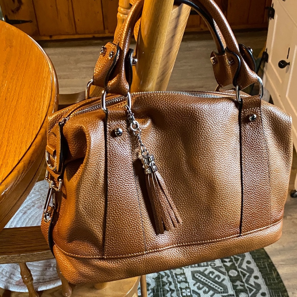 Elegant Brown Leather HeShe Crossbody Handbag